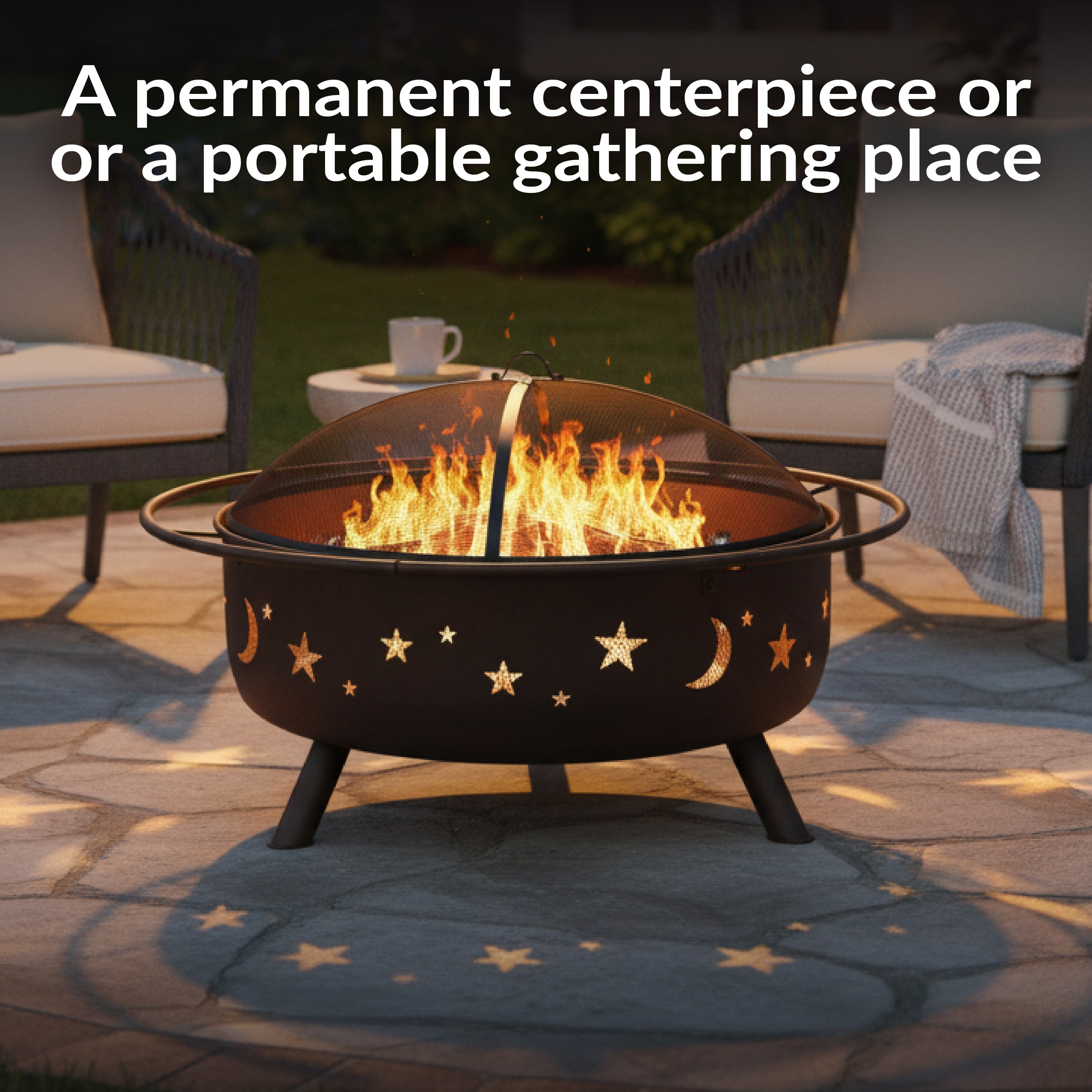 【美品】bonfire go outside SC SLIDE TOP 25 Sunnydaze Cosmic Outdoor Patio Wood-Burning Fire Pit with Spark