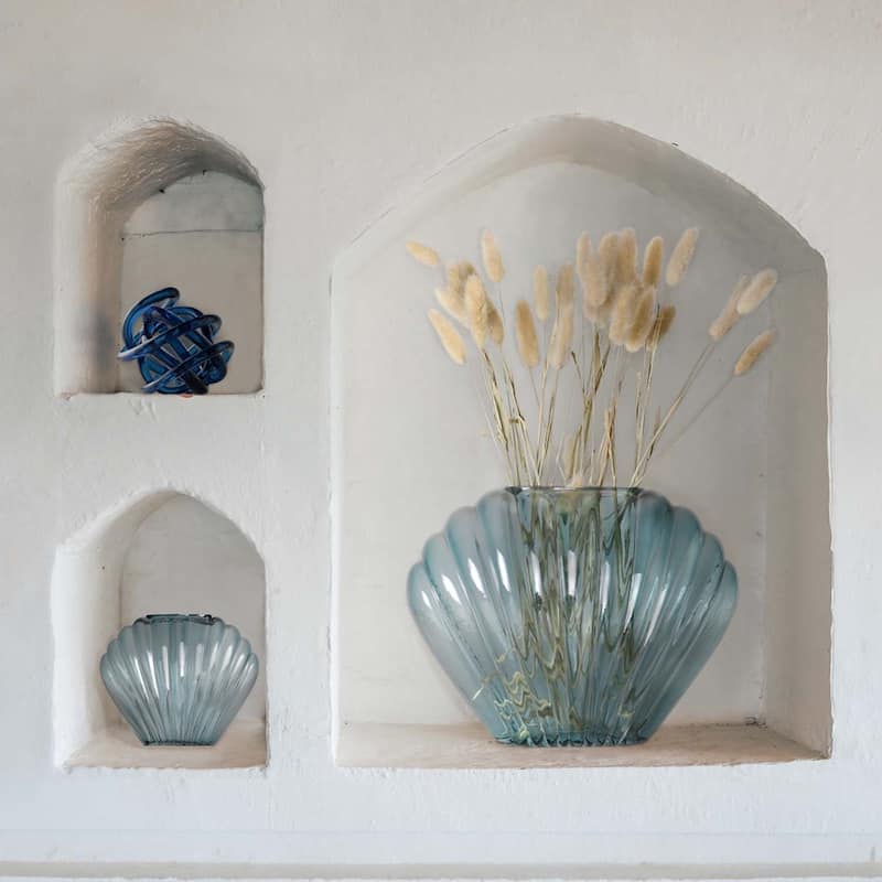 American Art Decor Sea Scallops Azure Glass Vase Set - 11.4" x 8.6" - 11.4" x 8.6"