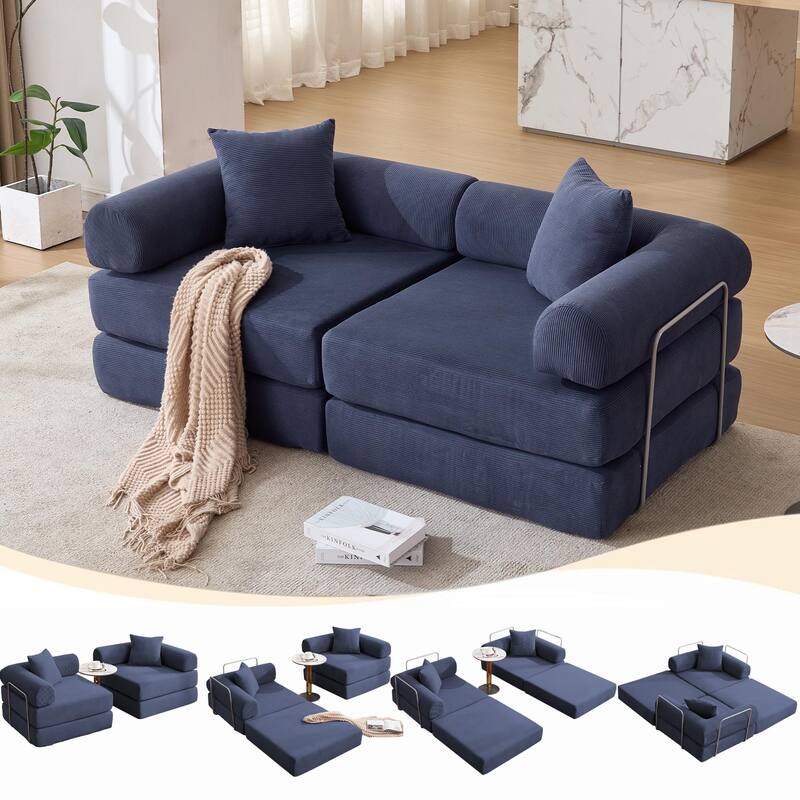 Modular Couch Sofa Bed, Convertible Design with Removable Armrests,Folding Mattress Couch for Small Spaces ,No Assembly