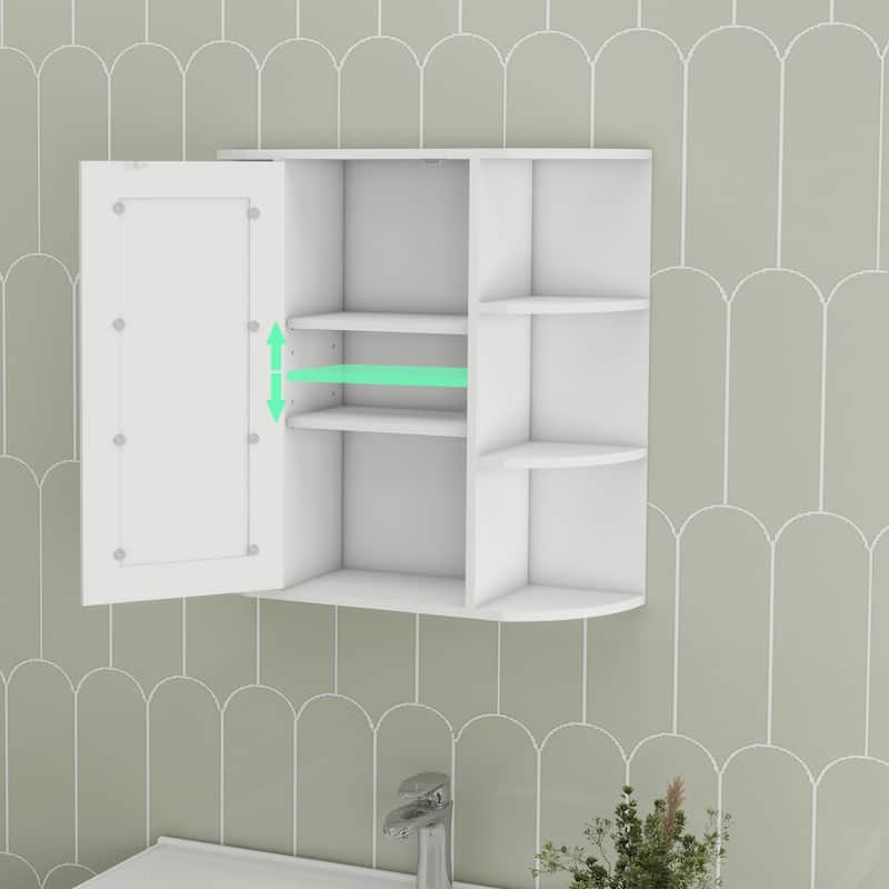 Wall-Mounted Bathroom Medicine Cabinet with Mirror Door, 6 Open Shelves and 3 Adjustable Shelves - 6.69X23.42 in