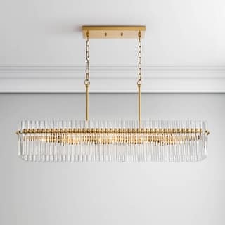 Casandra Chic 8-light Crystal Glass Bars Rectangle Linear Chandelier - Brushed Brass