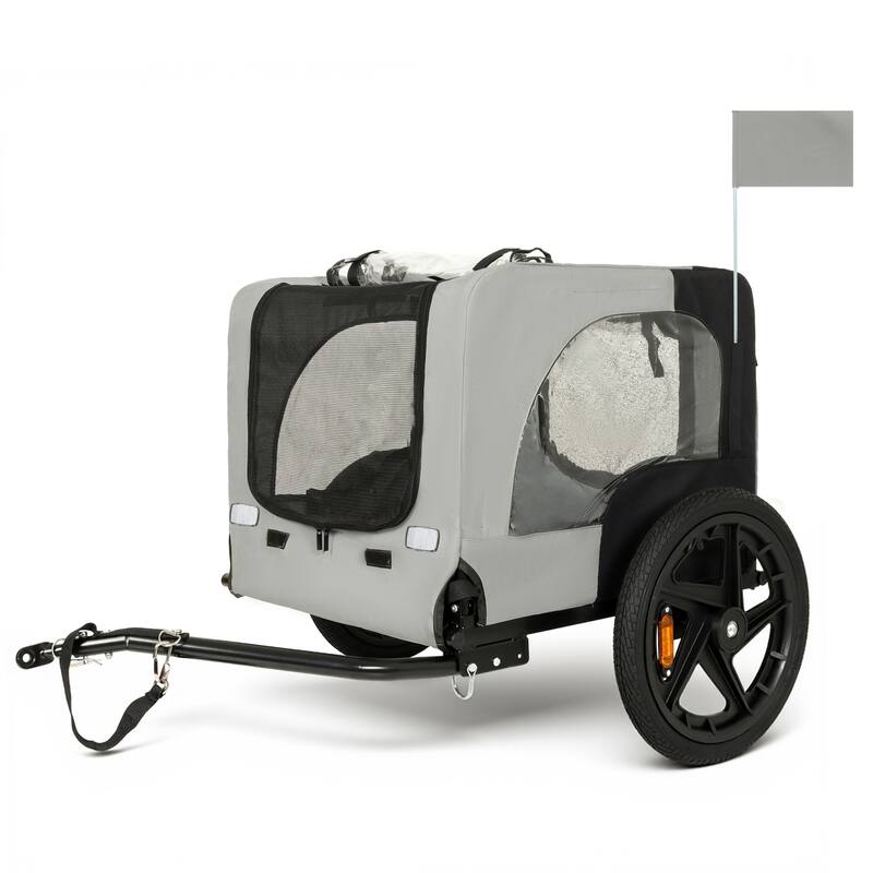 Outdoor Heavy Duty Collapsible Pet Bike Trailer with 16-Inch All-Terrain Wheels & Universal Hitch, Foldable Dog Carrier Cart