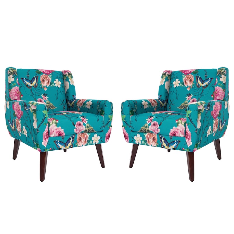 Set of 2 Modern Accent Chair Cotton Linen Upholstered Armchair for Living Room