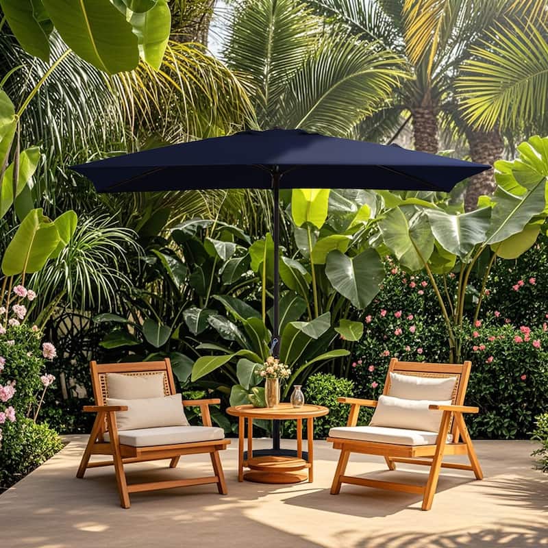 8*10ft Rectangular Patio Market Umbrella with Crank & Tilt，UV-Resistant - Navy Blue