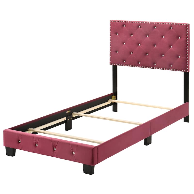 Suffolk Velvet Upholstered Jewel Accent Tufted Nailhead Panel Bed