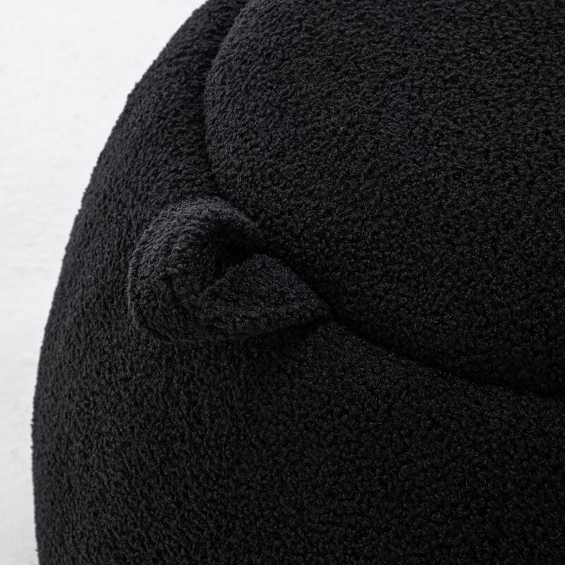 SEYNAR 25" Faux Sherpa Round Storage Ottoman - Large Cozy Bouclé Footrest Stool