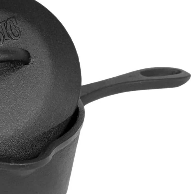 Bayou Classic 1 Quart Cast Iron Covered Sauce Pot with Self-Basting Lid, Black - 5.02