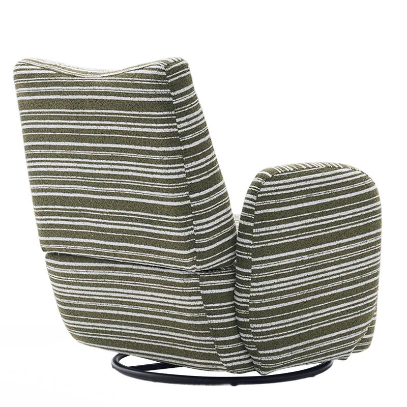 Modern Style 360° Swivel Leisure Chair Fabric Striped Armrest Swivel Chair and metal bracket, suitable for living room, balcony