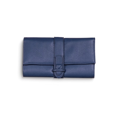 Curata Royal Blue Vegan Leather Multi-Compartment Snap Closure Jewelry Clutch