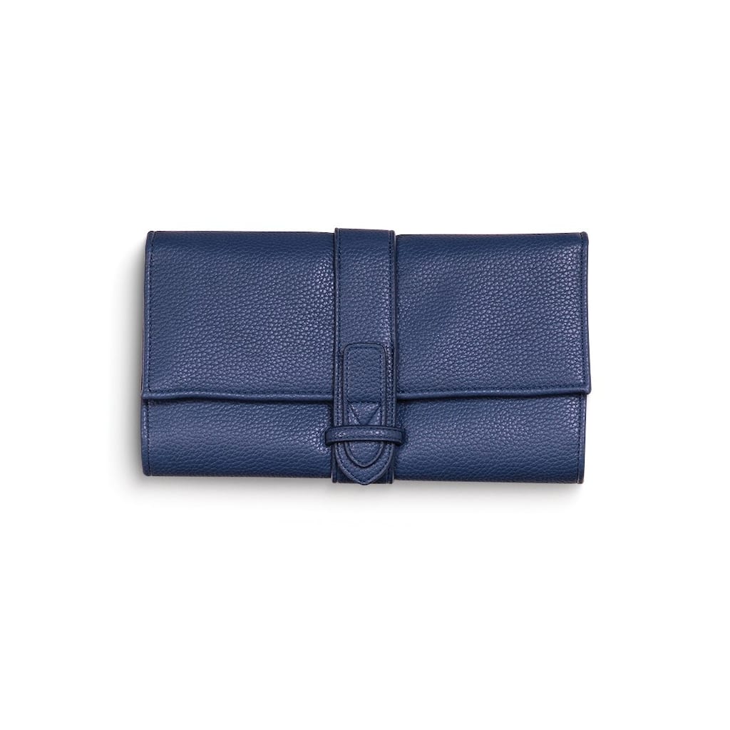 Curata Royal Blue Vegan Leather Multi-Compartment Snap Closure Jewelry Clutch