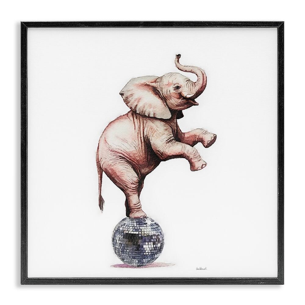 Stupell Elephant on Disco Ball Framed Giclee Art Design By Amanda Greenwood