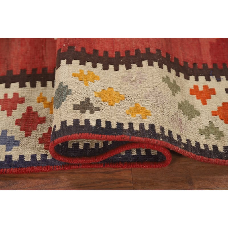 Orange Kilim Qashqai Persian Area Rug Flatweave Wool Carpet - 3'8" x 6'11"