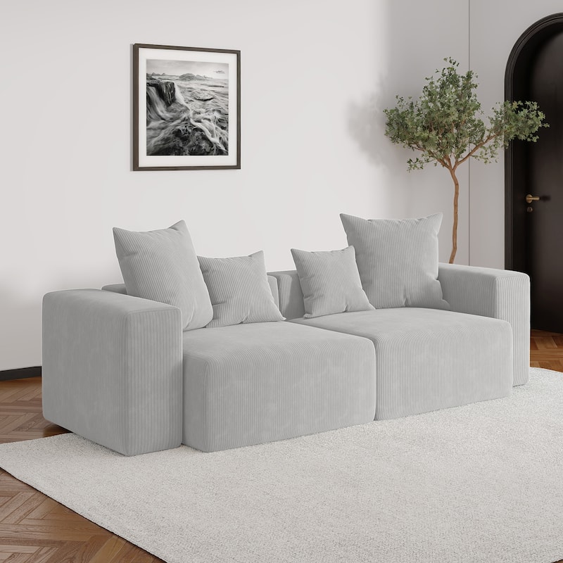 Oversized Corduroy Upholstery Modular Sofa No Assembly - Light Grey