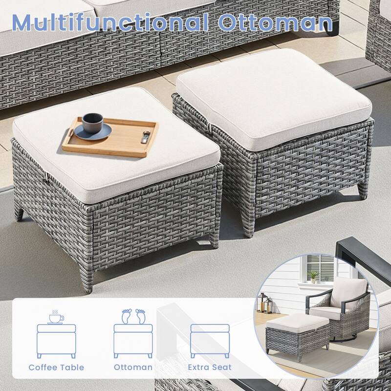 Pocassy 4-Piece Outdoor Patio Swivel Glider Chairs with Ottoman