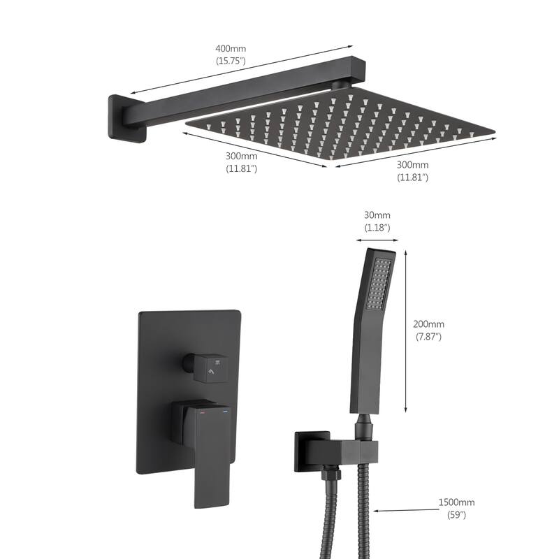 Proox 12" Squared Rain Shower Combo Set w/ Hand Shower - 12