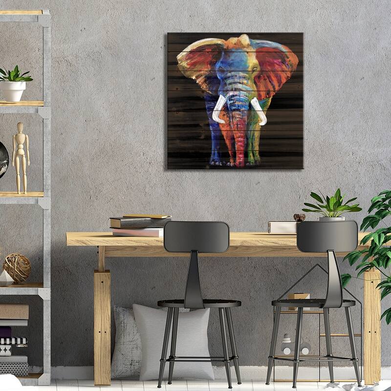 The Great Elephant Print On Wood by Clara Summer - Multi-Color