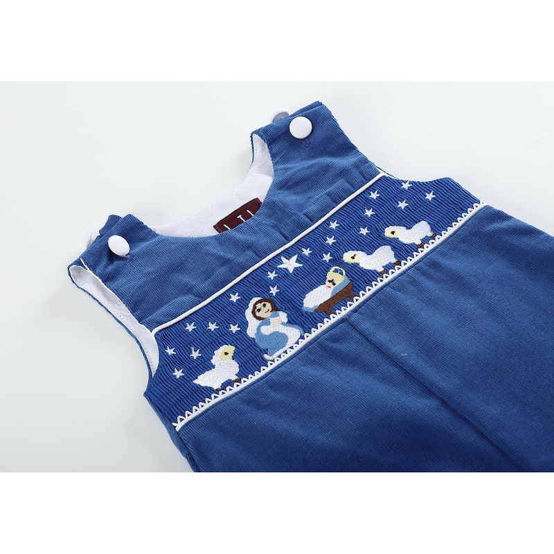 Royal Blue Corduroy Nativity Smocked Overalls