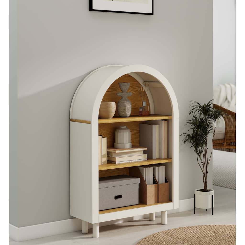 Arched Small Bookcase,Arched Storage Cabinet,Wooden Modern Arched Top Bookshelf with 3 Shelves, 3-Tier Storage Shelf