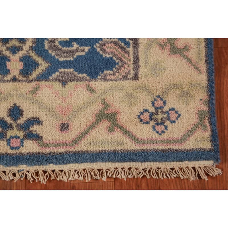 Blue Oushak Oriental Runner Rug Handmade Wool Carpet - 2'8"x 12'1"