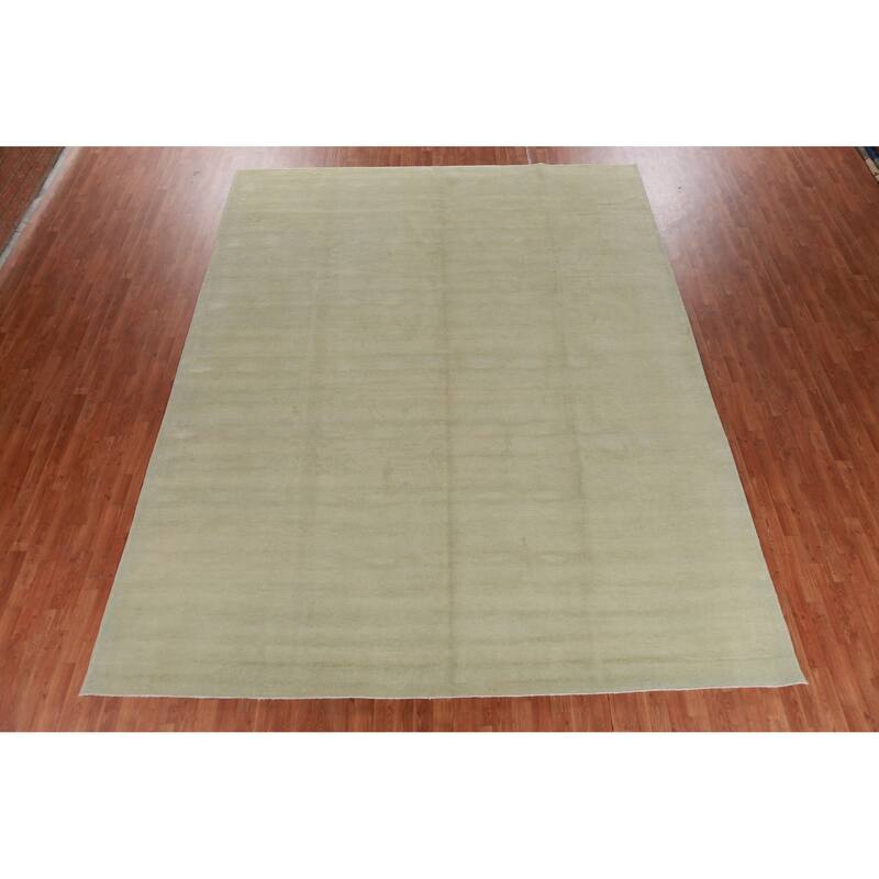 Hand Knotted Oriental 100% Wool Carpet Modern Solid Green Gabbeh Area Rug - 13' 0'' X 10' 3''