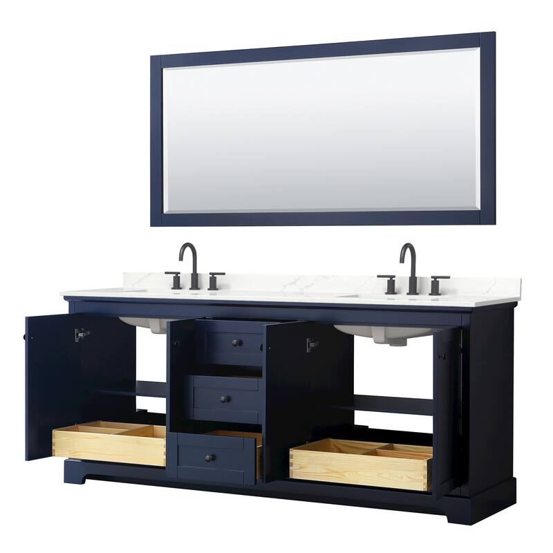 Avery 80-inch Double Vanity, Quartz Top, 70-inch Mirror