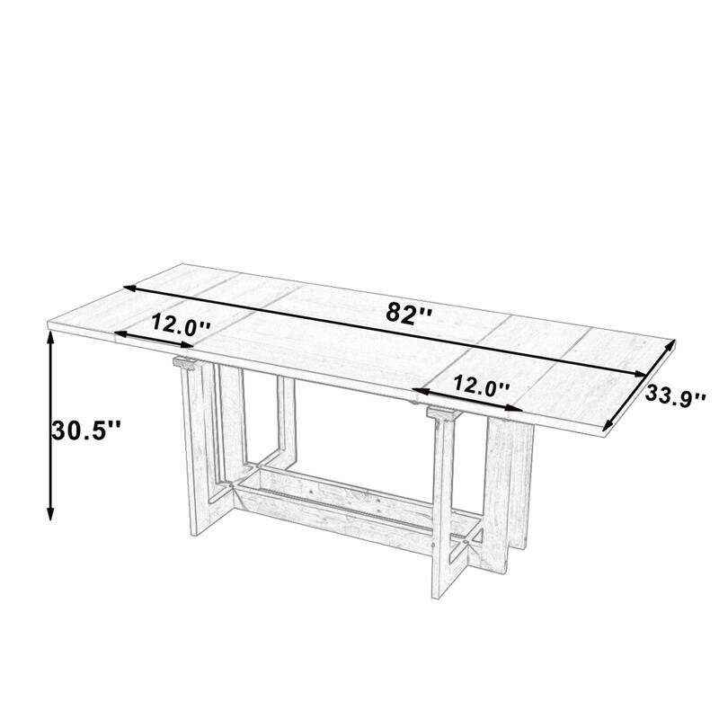 82" Rustic Extendable Dining Table with 2 Removable Leaves, Trestle Kitchen Table