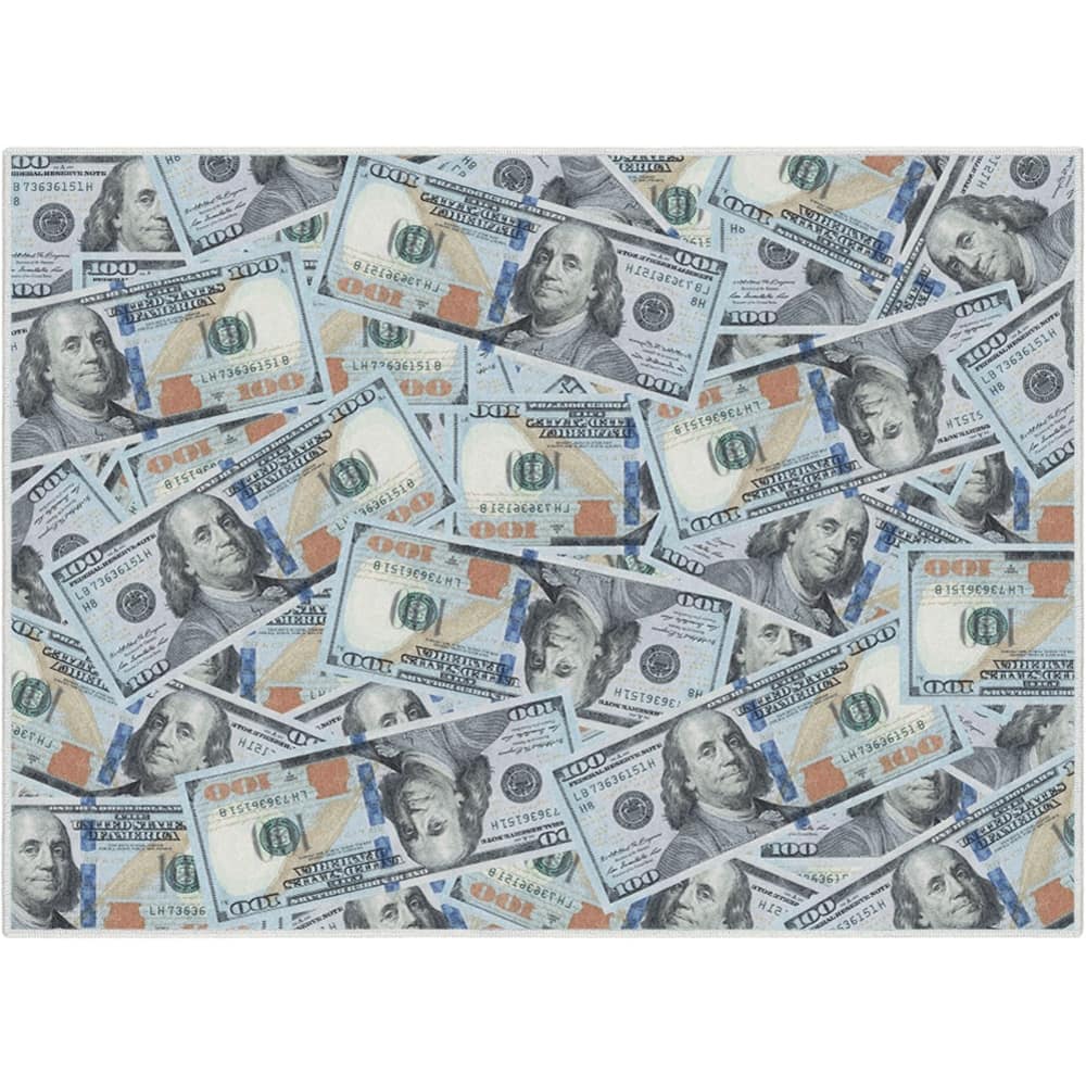 Well Woven Money Dollar Front Novelty Machine Washable Area Rug
