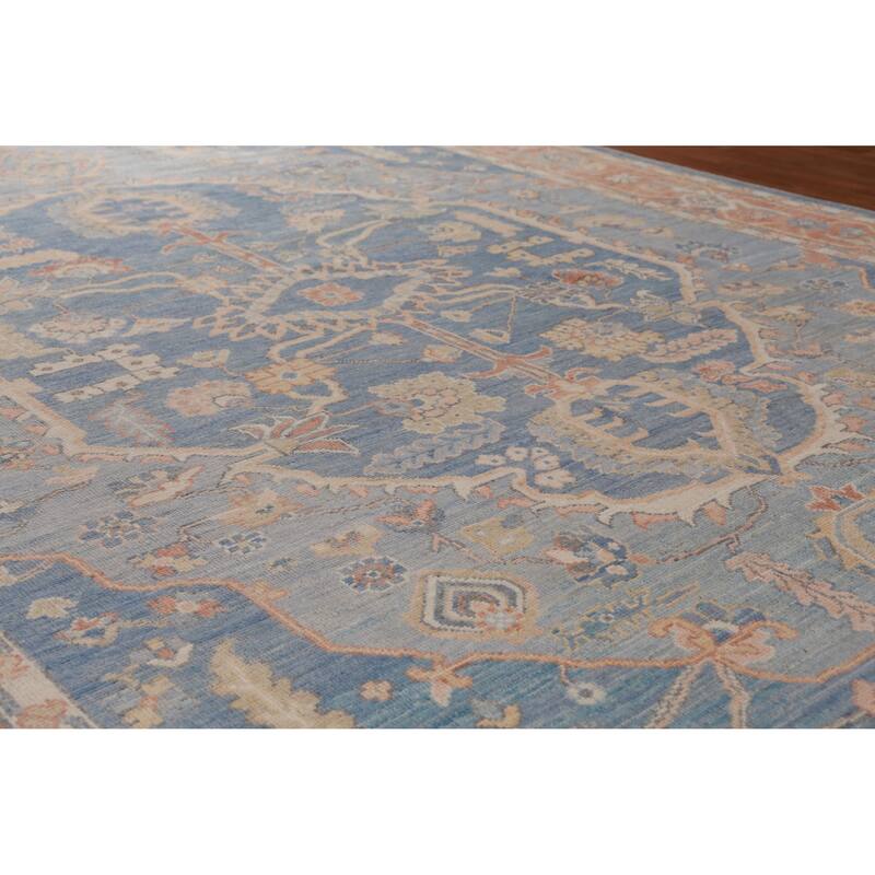 Hand Knotted Oriental 100% Wool Carpet Transitional Medallion Navy Blue & Blues Oushak Area Rug - 14' 6'' X 10' 0''