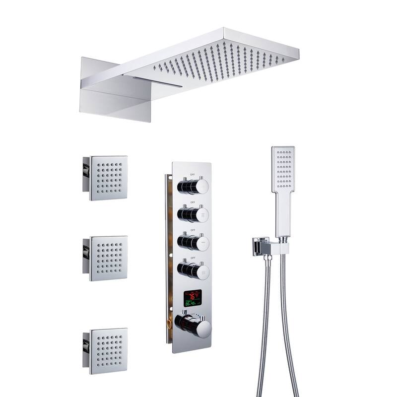 22 Inch Wall Mounted Thermostatic Shower System Temperature Digital Display Shower Faucet Set - Chrome