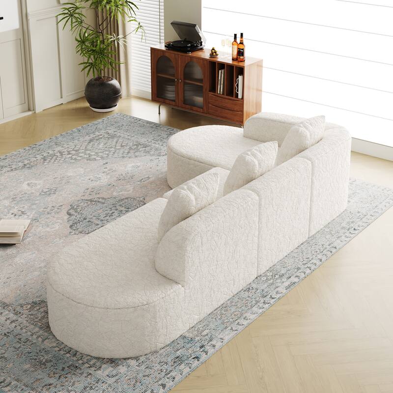 Curved Modular Sofa with Chaise Lounge, Full Compression Upholstered Boneless Sofa, Corner 3 Seater Sofa with 3 Pillows