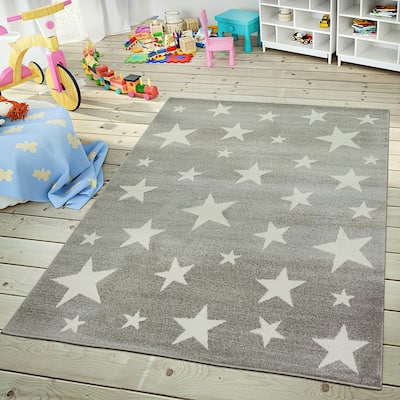 Kids Rug with Stars for Nursery Starry Sky in grey, pink and green