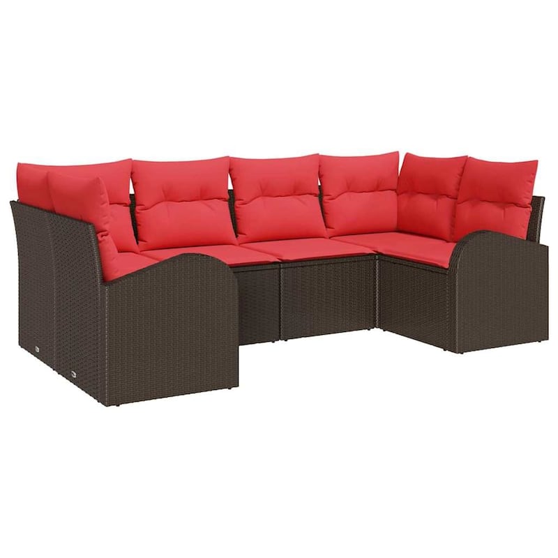 vidaXL 6 Garden Sofa Set with Cushions Black/Brown/Grey Poly Rattan - 92.1 x 48.8 x 27.2