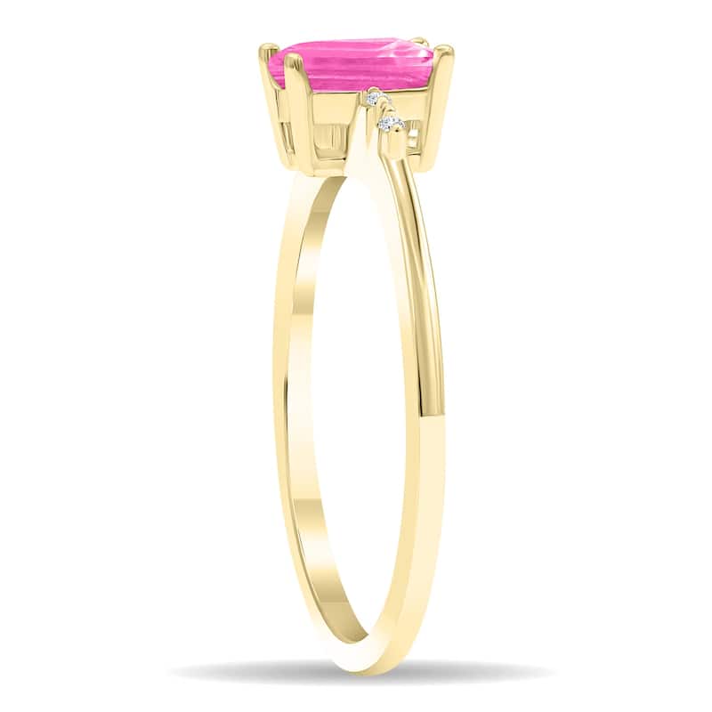 Women's Emerald Cut Pink Topaz and Diamond Sparkle Ring in 10K Yellow Gold