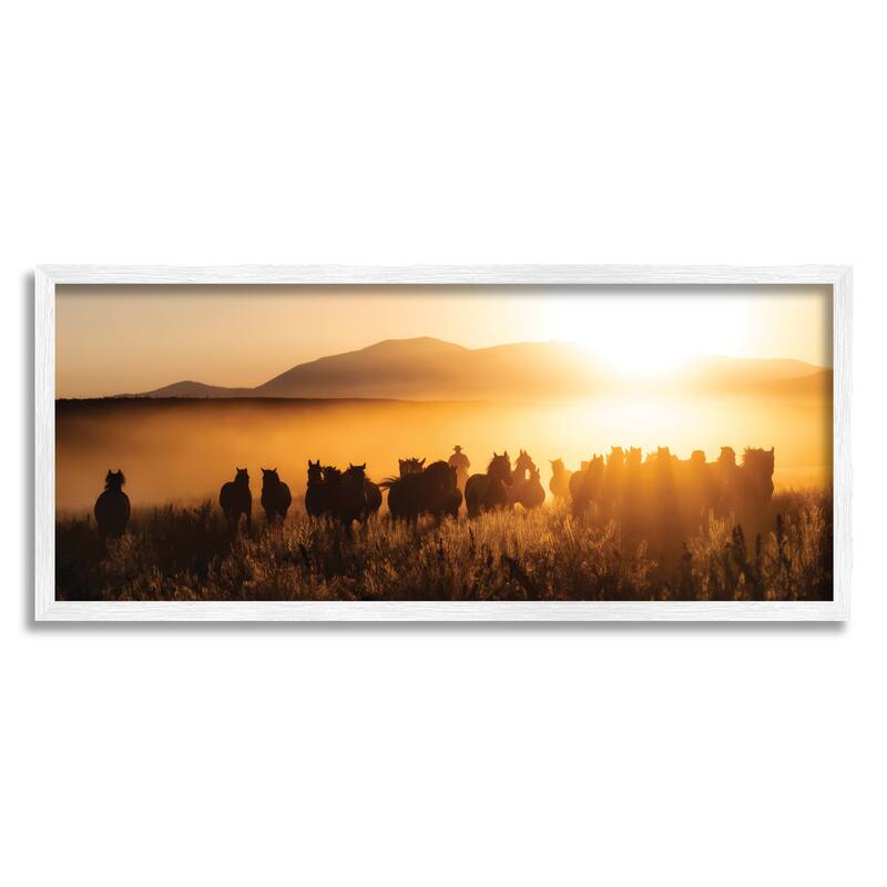 Stupell Sunset Cowboy & Horses Framed Giclee Art Design by PBurchettePhoto - 24 x 10 - White