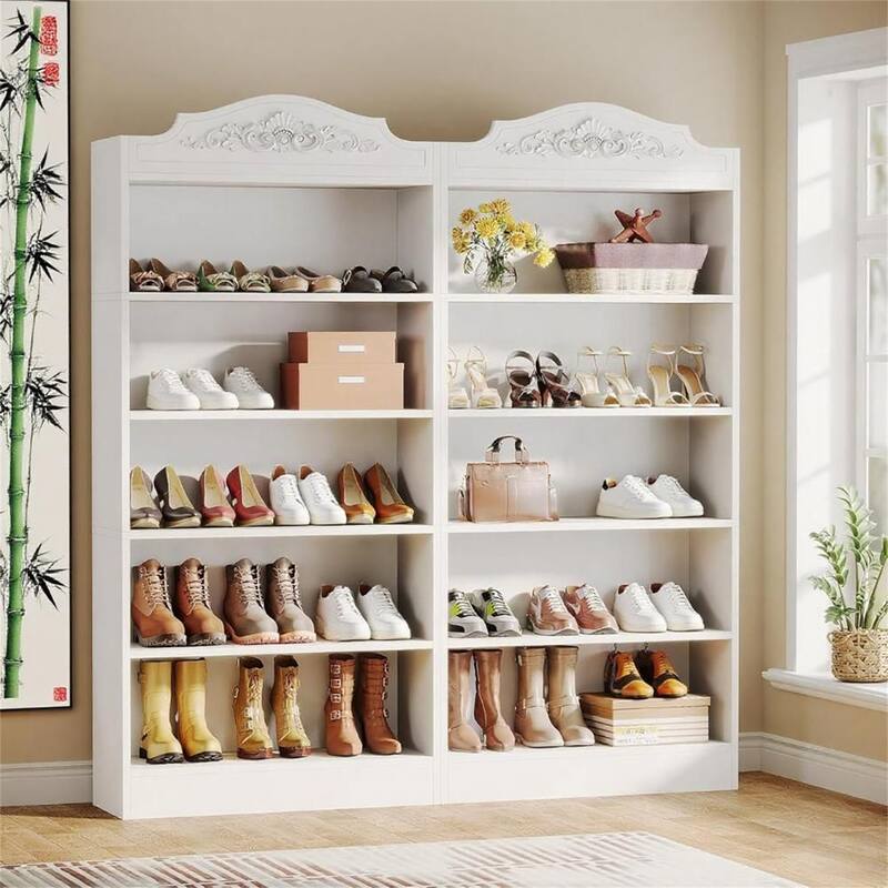 Tall 5-Tier Shoe Rack with Carved Detail