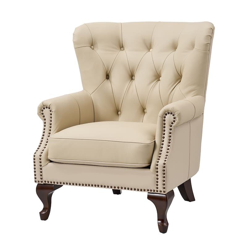 Gerhard Genuine Leather Armchair with Nailhead Trims and Removable Cushion by HULALA HOME