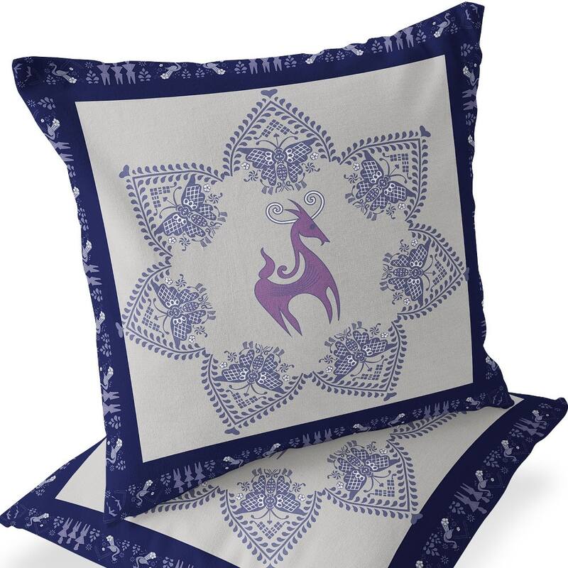 HomeRoots Set of Two 16" X 16" Blue and Purple Horse Blown Seam Eclectic Indoor Outdoor Throw Pillow - 16.00' X '16.00' X '5.00