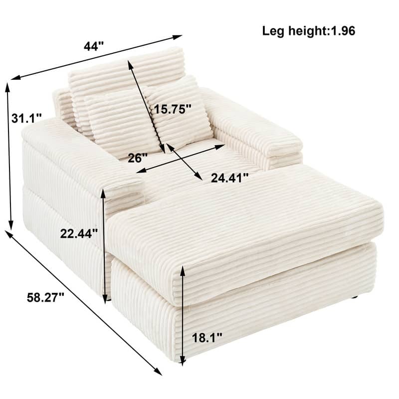 Corduroy Single Sofa+Ottoman, Cup Seats and No Cup Seats