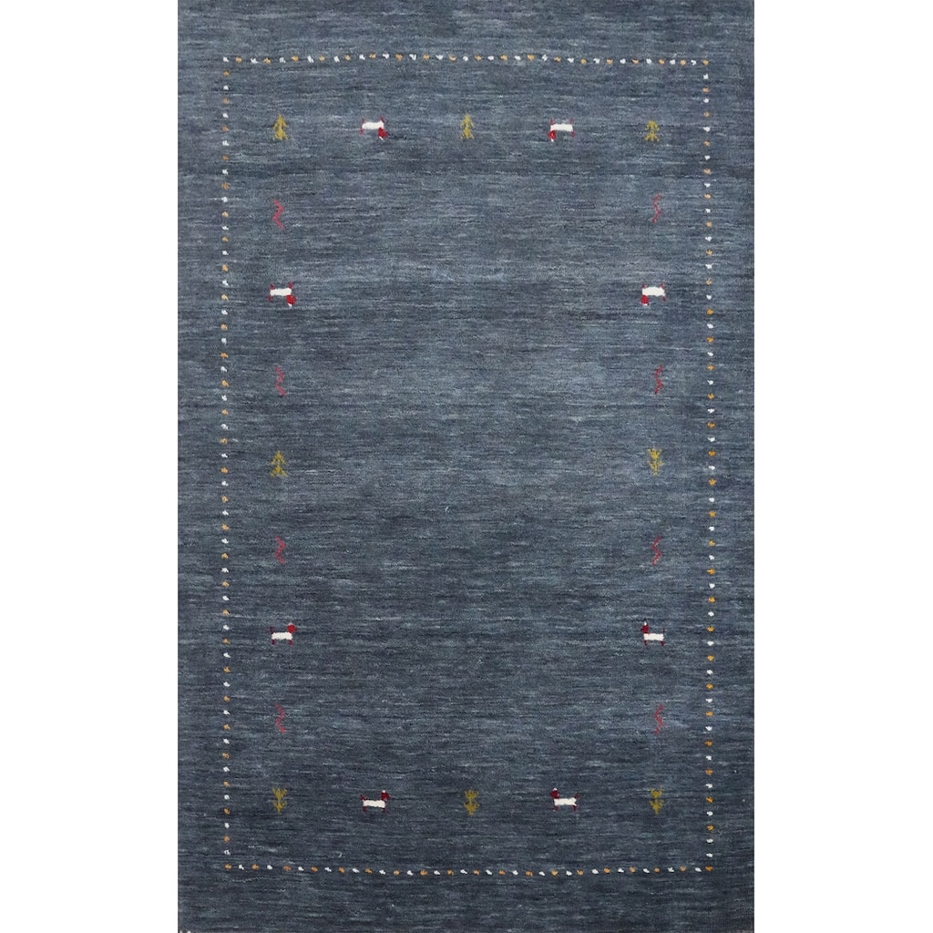 Hand Knotted Oriental 100% Wool Carpet Tribal Animal Pictorial Navy Blue & Blues Gabbeh Area Rug - 4' 11'' X 3' 2''