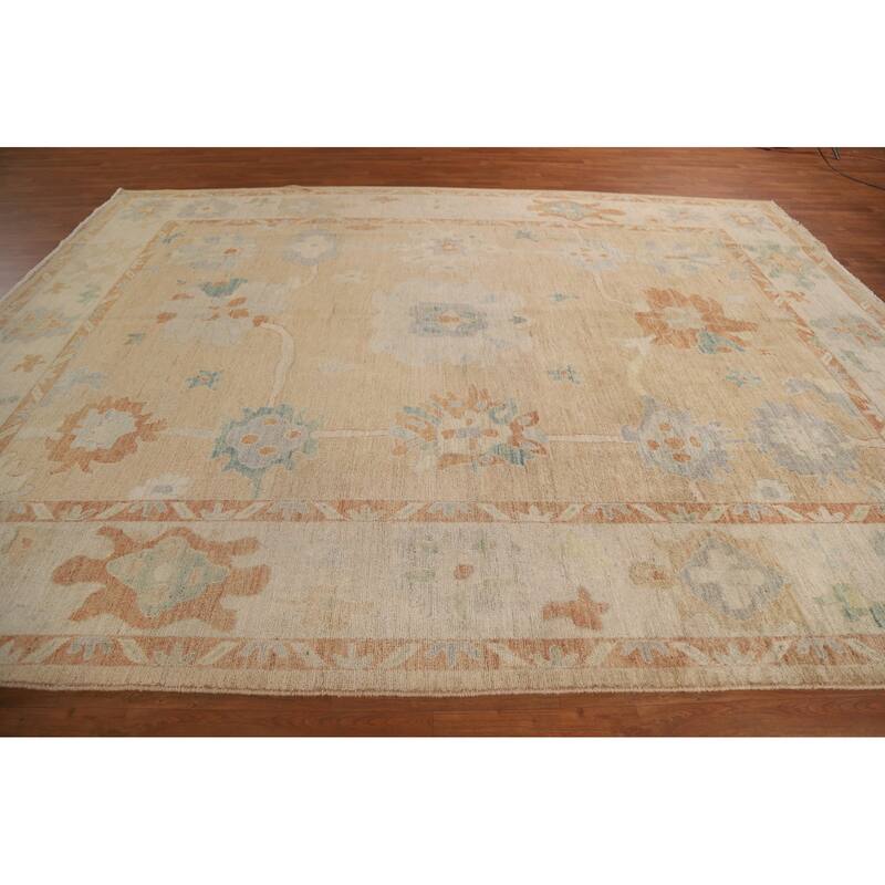 Floral Oushak Turkish Rug Hand-knotted Wool Carpet - 9'2"x 11'9"