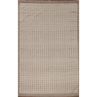 Earth Tone Moroccan Modern Area Rug Handmade Wool Carpet - 7'0"x 10'7"