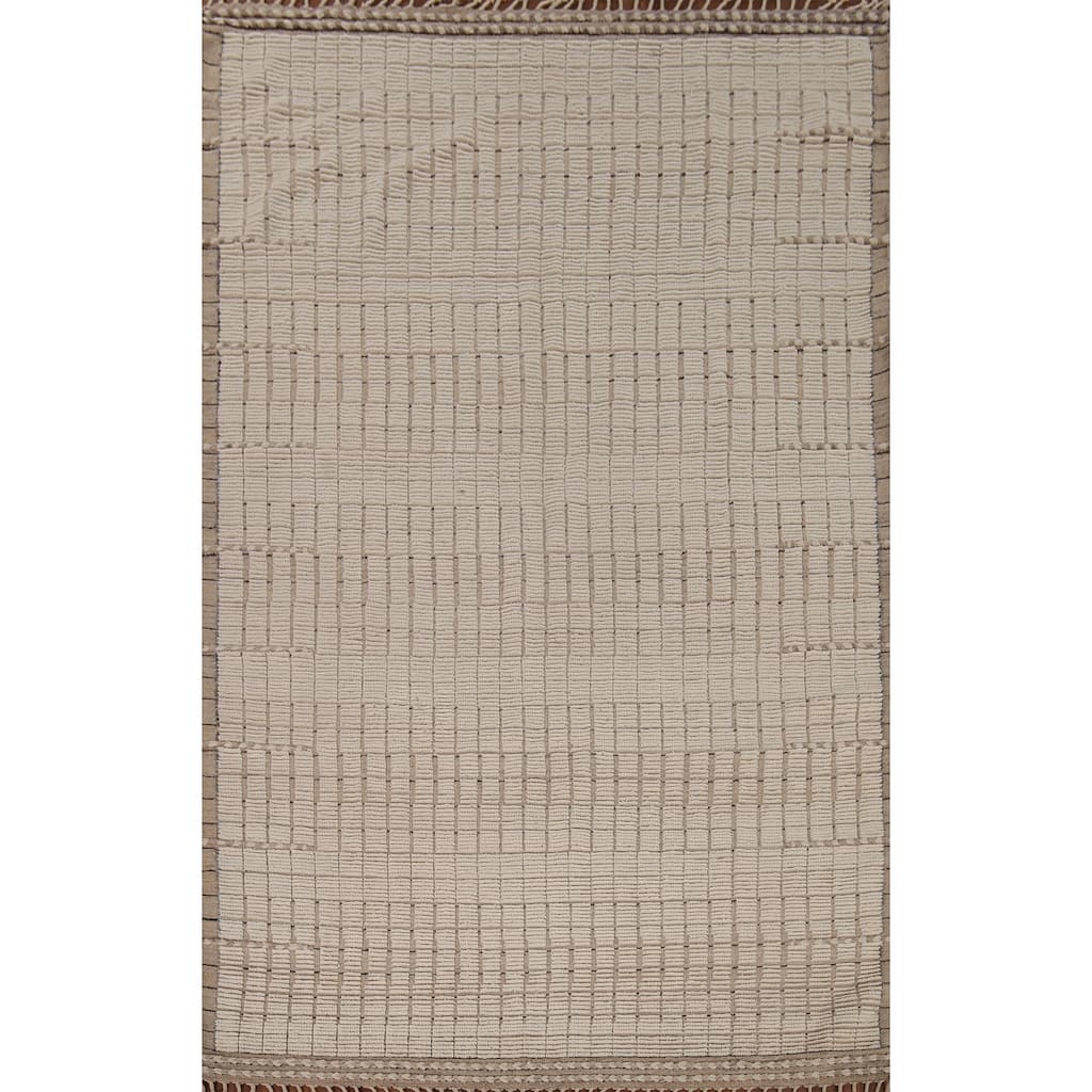 Earth Tone Moroccan Modern Area Rug Handmade Wool Carpet - 7'0"x 10'7"