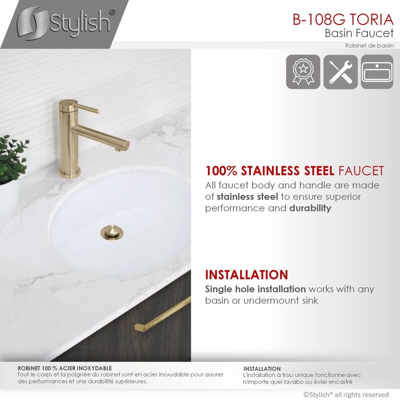 STYLISH Single Handle Modern Bathroom Basin Sink Faucet in Stainless Steel - Faucet Height: 6 3/8" Spout Height: 3 7/8"