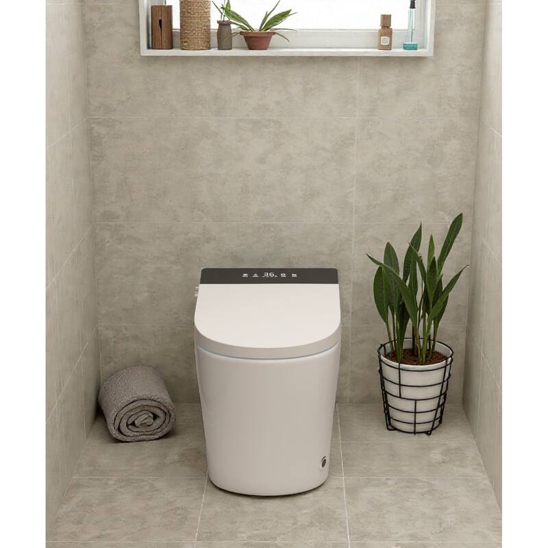 Compact Smart Toilet with Built In Bidet. Tankless 23.25 Inch Depth. Auto Open Flush. Heated Seat. Dryer