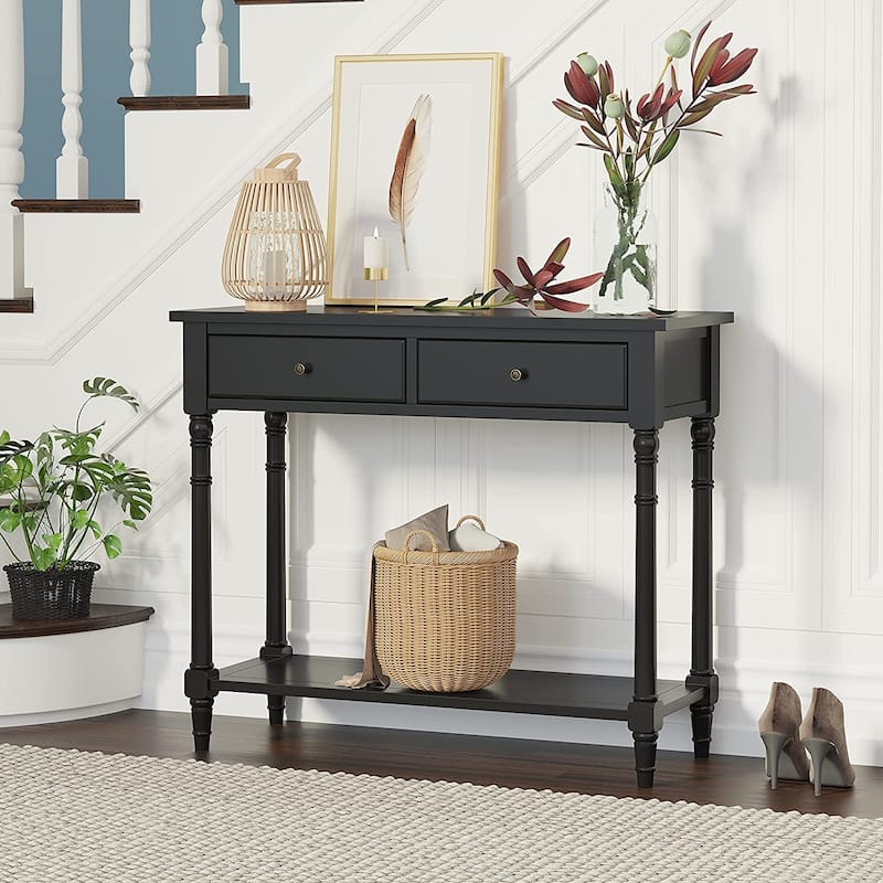 Entryway Table with Storage Drawers Console Table with Shelf - Black