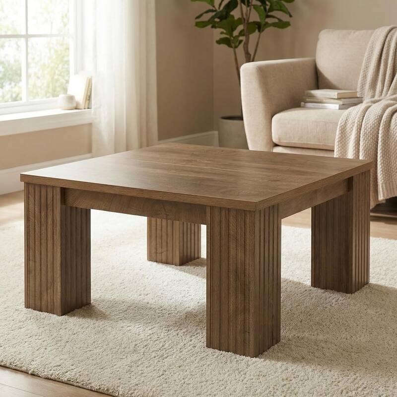 39-Inch Square Coffee Table, Farmhouse Wooden Coffee Table, Large Center Table for Living Room
