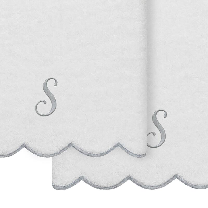 Authentic Hotel and Spa 100% Turkish Cotton Grey ADORNIA Scallop Personalized 2 Piece Bath Towel Set - 2 Bath Towels