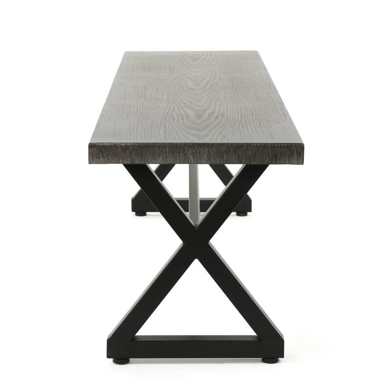 Outdoor Aluminum Dining Bench with Steel Frame, Grey / Black