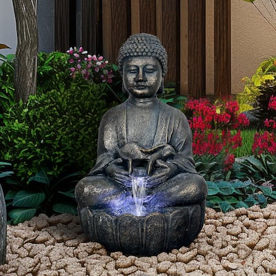 Buddha Fountain w/Light 28.3in Buddha Statue Water Fountain for Garden