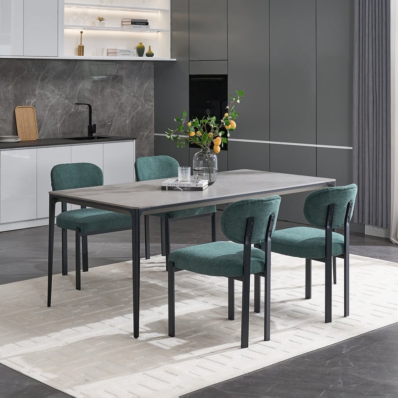 2Pcs Modern Dining Room Chairs Mid-Century Upholstered with Metal Legs